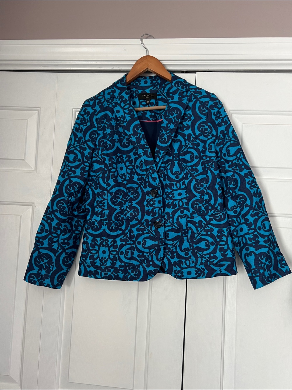 Talbots Teal & Navy Patterned Tailored Blazer
